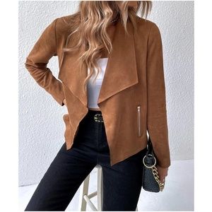 Luxe Rust Vegan Suede Open Front Jacket